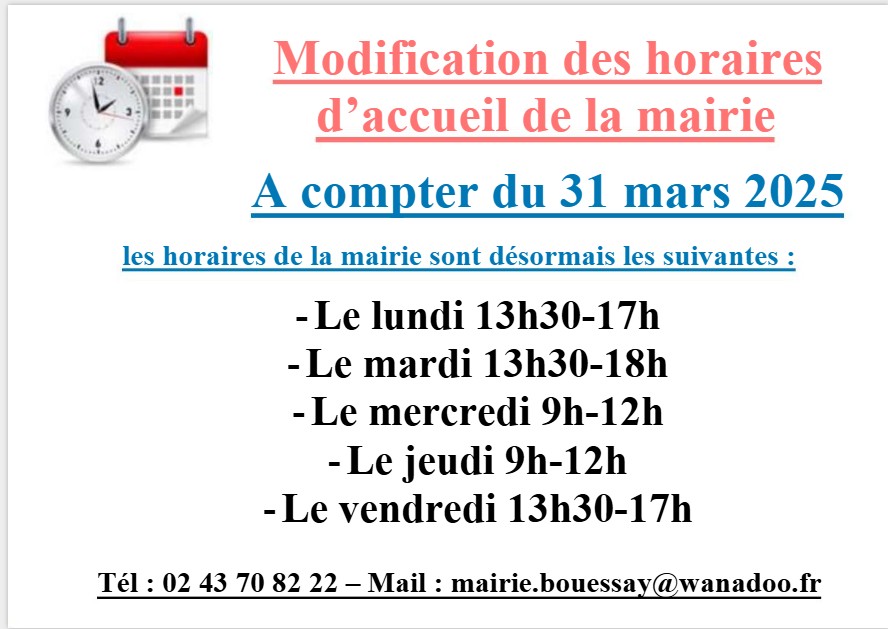 modification d'horaires d'ouverture de la mairie